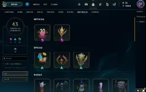Conta LOL 540 Skins, 19 míticas, 570 ícones, Plat1 mmr mestr