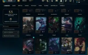 Diamante 1 com 55 Champs e 16 Skins + 4 Espolios