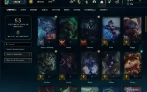 Diamante 1 com 55 Champs e 16 Skins + 4 Espolios