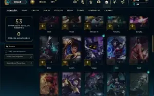 Diamante 1 com 55 Champs e 16 Skins + 4 Espolios