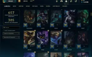 Conta ouro 1 com TODOS os champs e 234 Skins + 6 Vitoriosas