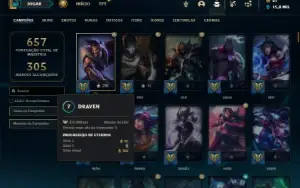 Conta ouro 1 com TODOS os champs e 234 Skins + 6 Vitoriosas