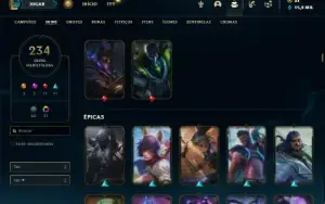 Conta ouro 1 com TODOS os champs e 234 Skins + 6 Vitoriosas