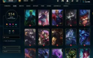 Conta ouro 1 com TODOS os champs e 234 Skins + 6 Vitoriosas