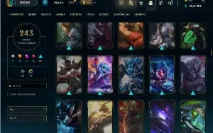Unranked com TODOS os champs e 243 Skins ( MID / JG / TOP )