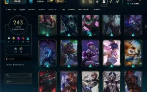 Unranked com TODOS os champs e 243 Skins ( MID / JG / TOP )