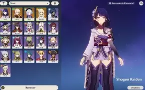 Kazuha e Raiden Shogun + Hara Geppaku + Personagem e Arma 5