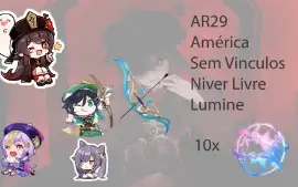 AR29 - Hutao + Venti com Elegia + Qiqi + Keqing + 10 tiros