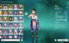 Genshin Impact - Ar54 ,9 Personagens T5 E 4 Armas T5+Xiao C1