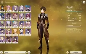 conta yae miko + zhongli + atlas celestial + lança de jade