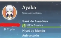 CONTA COM KAMISATO AYAKA C1 XINGQIU E OUTROS, AR 34
