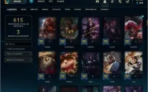 Conta platina 3 com 166 skins e TODOS os champs