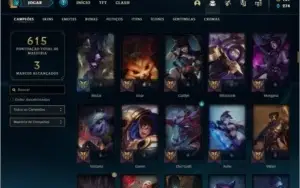 Conta platina 3 com 166 skins e TODOS os champs