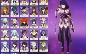 Childe, Raiden, Yelan Mona e Diluc + 2armas 5* Ar42