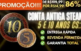 Conta Steam Antiga Medalha 5 e 10 Anos CS PREÇO IMPERDÍVEL!!