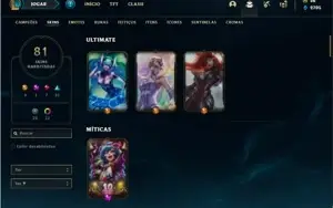 Conta ouro 3 com 120 Champs e 81 Skins ( 3 Ultimates )