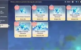 Genshin AR 58 com vários personagens e armas T5+gemas+livros