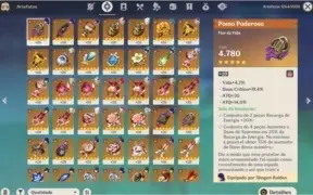 Genshin AR 58 com vários personagens e armas T5+gemas+livros
