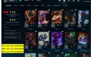 Conta LOL - level 516, 589 skins, 738 pontos maestrias etc