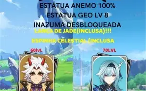 ✨✨AR 40/LANÇA DE JADE/EULA/ITTO/ESTÁTUA ANEMO 100%/INAZUMA D