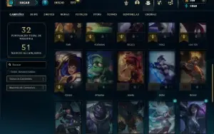 Unranked com 35 Champs e 10 Skins + 3 Fragmentos