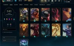 Unranked com TODOS os champs e 141 Skins ( SUP / MID / JG )