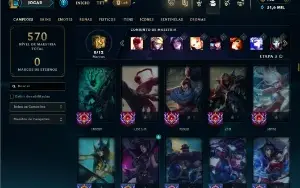 Unranked com TODOS os champs e 141 Skins ( SUP / MID / JG )