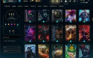 Unranked com TODOS os champs e 141 Skins ( SUP / MID / JG )