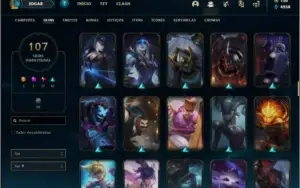 Conta unranked MAIN SUP com 107 skins e 103 champs