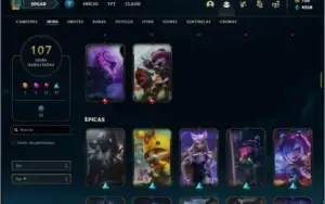 Conta unranked MAIN SUP com 107 skins e 103 champs