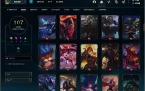 Conta unranked MAIN SUP com 107 skins e 103 champs