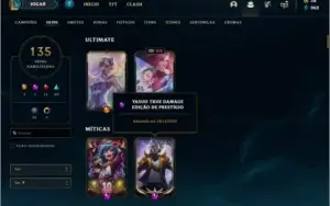 Conta ouro 4 com 135 skins e 147 champs