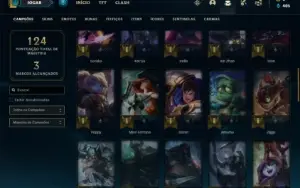 Conta Unranked com 55 Champs e 12 Skins + 2 Fragmentos