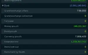 account full gear, 16b bank, 4k solo zamy and telos