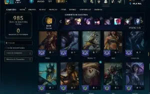 Platina 1 com TODOS os champs e 522 Skins + 200 Cromas