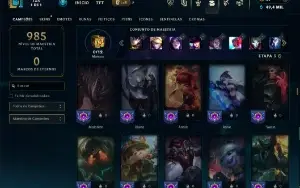 Platina 1 com TODOS os champs e 522 Skins + 200 Cromas