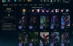 Platina 1 com TODOS os champs e 522 Skins + 200 Cromas