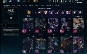 Platina 1 com TODOS os champs e 522 Skins + 200 Cromas