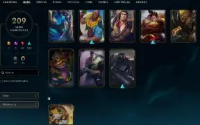 Unranked com TODOS os champs e 208 Skins ( MID / ADC / SUP )