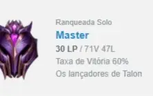 CONTA MESTRE LOL, MMR DE GRÃO MESTRE GANHANDO 21 PDL