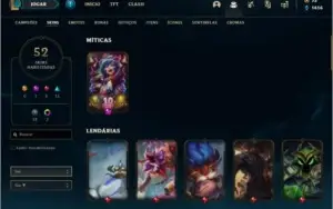 Conta platina 4 com 52 skins e 97 champs