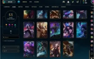 73 Campeões + 53 skins + 36 emotes