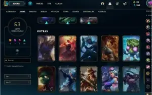 73 Campeões + 53 skins + 36 emotes