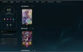 Conta Top 125 Campeões 65 Skins