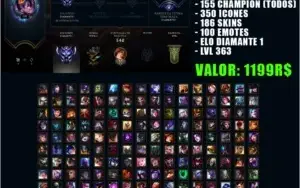 CONTA COM TODOS OS CHAMPION 186 SKINS DIAMANTE 1