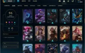 Conta platina 1 com 65% de Win rate, 94 champs e 96 skins
