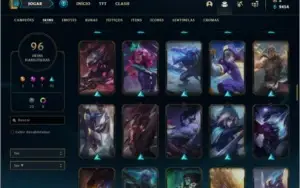 Conta platina 1 com 65% de Win rate, 94 champs e 96 skins