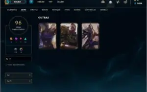 Conta platina 1 com 65% de Win rate, 94 champs e 96 skins