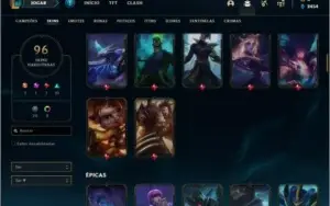 Conta platina 1 com 65% de Win rate, 94 champs e 96 skins