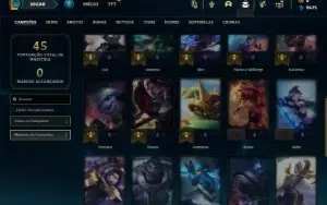 Unranked com 32 Champs e 5 Skins